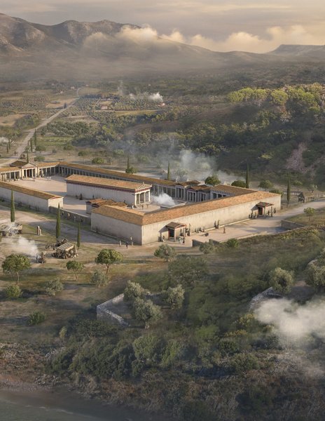 Reconstitution du sanctuaire d'Artémis, Amarynthos. Par Oliver Bruderer & Joe Rohrer. Climage Audiovisuel. Fouille du sanctuaire d'Artémis à Amarynthos, île d'Eubée. Noxediem, creative & production studio, Sébastien Reichenbach